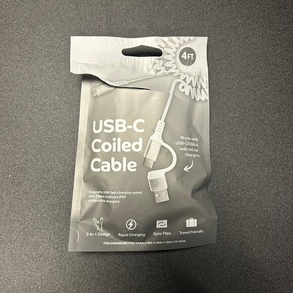 New Bytech 4 Foot USB-C Coiled Cable - Picture 1 of 2